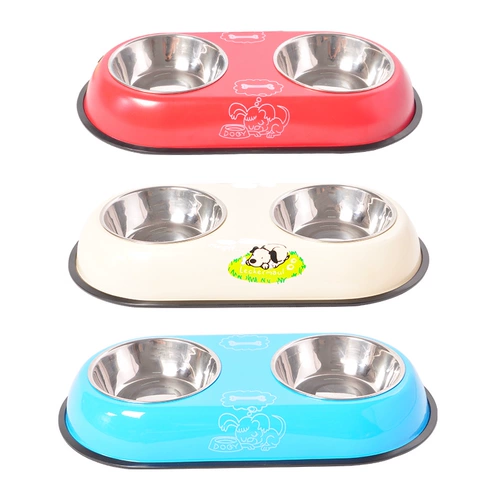 Домашняя сталь из нержавеющей стали двойная чаша с собачьими кошками и кошками двойные чаши, чтобы разделить пищевую анти -кишечную миску плюшевые золотые волосы собака Yingshuangpan Rice Bowl