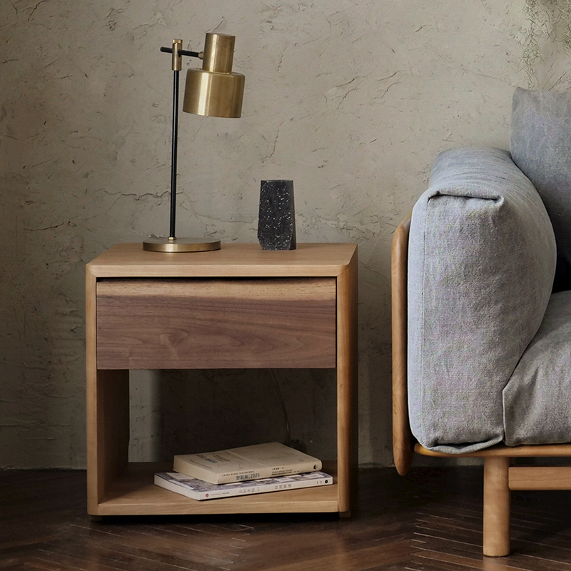 Mountain hidden creation Nordic black walnut all solid wood logs natural side bedside table drawer cabinet wabi-sabi wind Nordic