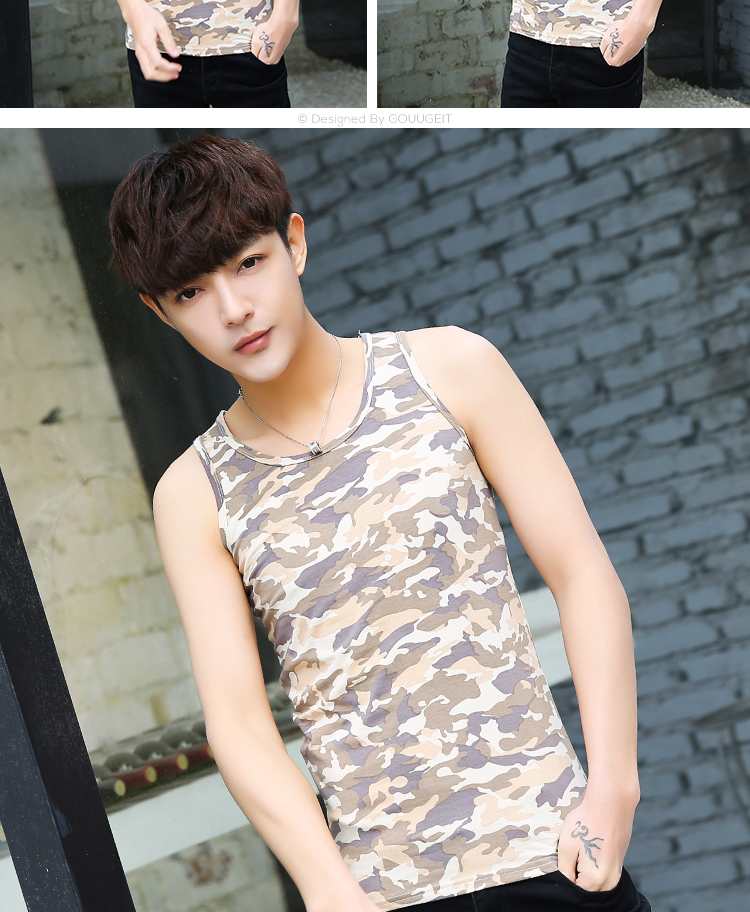 Ngụy trang vest thể dục nam thể thao vest vai mỏng thủy triều thanh niên mùa hè không tay in áo cotton chạm đáy áo - Áo vest cotton áo khoác nam mùa hè