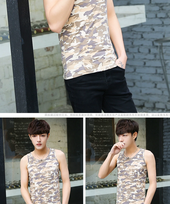 Ngụy trang vest thể dục nam thể thao vest vai mỏng thủy triều thanh niên mùa hè không tay in áo cotton chạm đáy áo - Áo vest cotton áo khoác vest nam mỏng