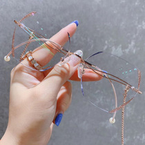 Myopia glasses women frameless diamond cutting edge 2021 new big face thin eye protection tide anti fatigue blue light glasses