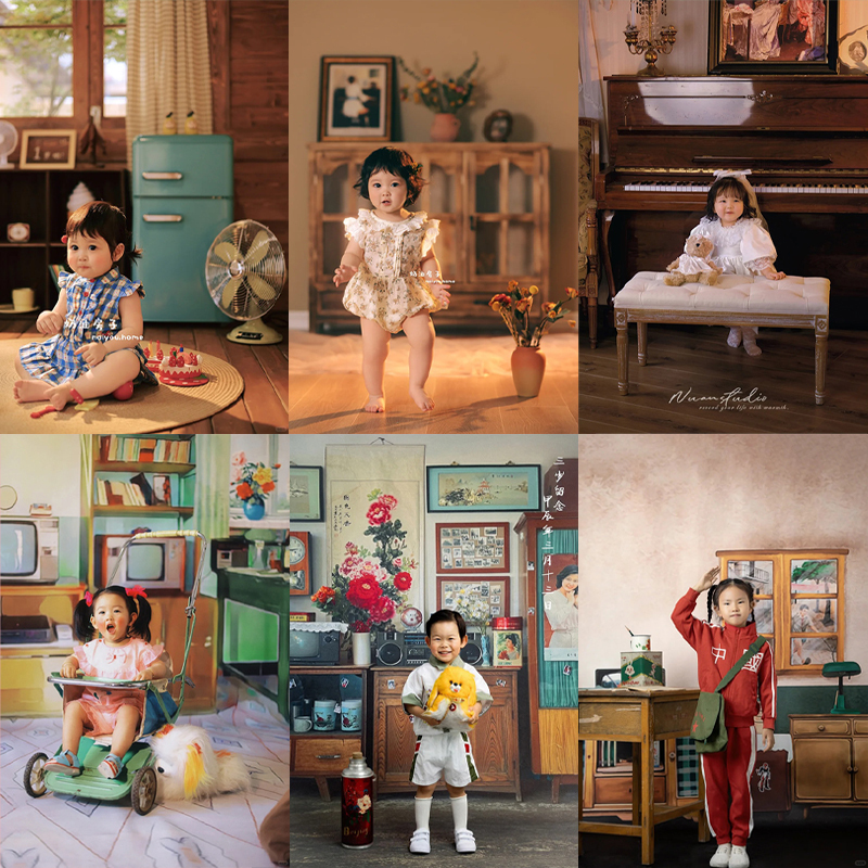 Photo Studio Republic of China Family Portrait Photography Background Children's Japanese Style Retro 80S Nostalgic Children's Photo Background Cloth