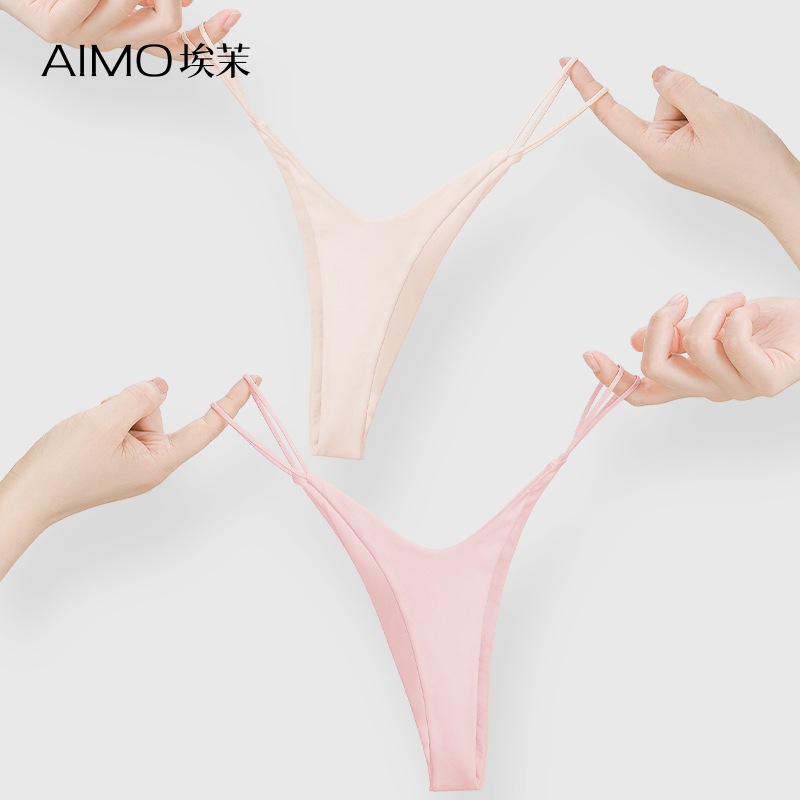 Aimo Women's Thong Underwear Seamless Low-Waist Pure Desire Sexy T-Pants Summer Pure Cotton One-Piece Triangle Panties
