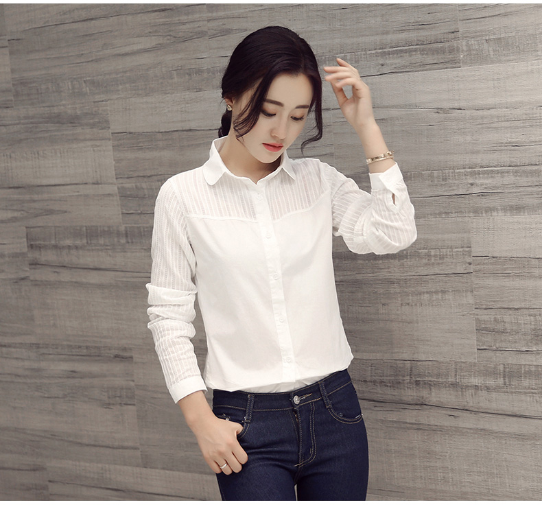 Áo cotton trắng tinh khiết nữ tay dài thon gọn mùa xuân thời trang mới hoang dã áo sơ mi chuyên nghiệp áo sơ mi áo kiểu công sở