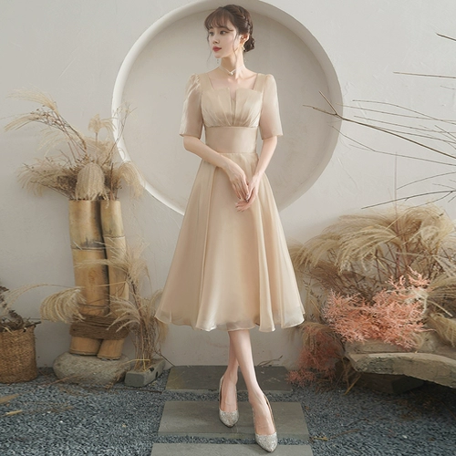 Демисезонное платье подружки невесты, небольшое вечернее платье, цвета шампанского, подходит для подростков