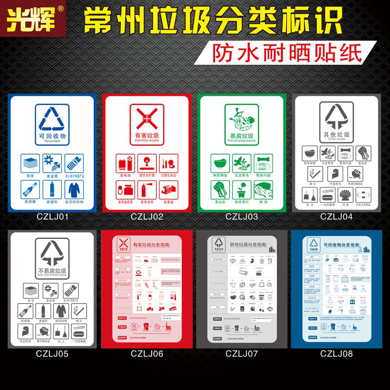 Garbage bin label stickers garbage sorting guide stickers recyclables non-recyclable signs signs labels other harmful and perishable kitchen waste bin instructions stickers Changzhou new poster