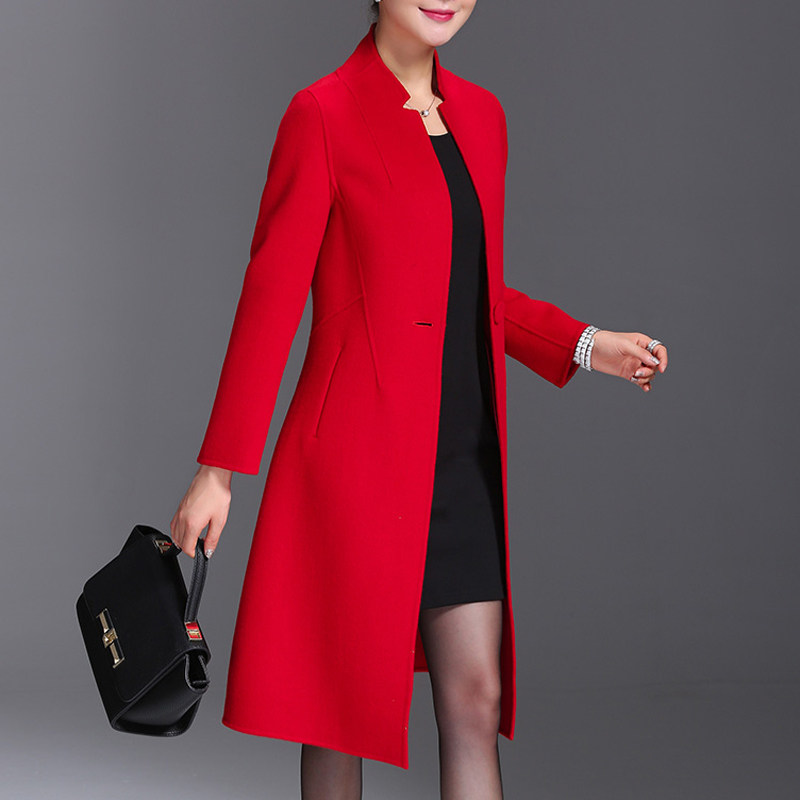 2021 double-sided cashmere coat women's long Korean version over the knee slim slim 100% wool stand-up collar wool coat