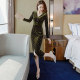 Long-sleeved gold velvet dress spring and autumn 2021 new women's mid-length high-end temperament French retro velvet skirt