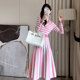 Red and white striped knitted dress women autumn and winter 2021 new mid-length bottoming with coat sweater skirt