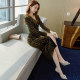 Long-sleeved gold velvet dress spring and autumn 2021 new women's mid-length high-end temperament French retro velvet skirt