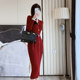 Chinese zodiac year of the ox red knitted dress autumn 2021 new femininity goddess fan with coat sweater skirt