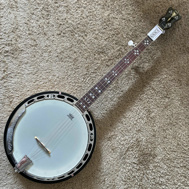 ドイツ製VGSプレミアム5弦バンジョー、バンジョーサンセットタイガー柄REMOドラムスキン、無料レザーケース付き在庫あり