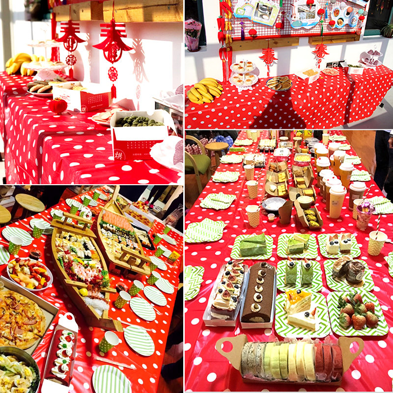 Cute wind polka dot disposable tablecloth June 1 Children's Day rectangular kindergarten party set plastic benchcloth