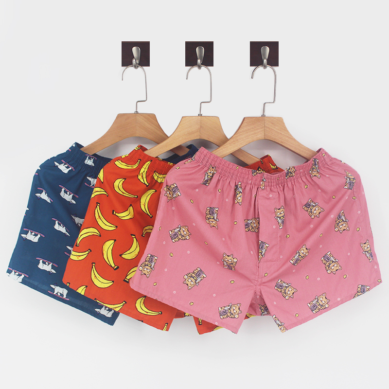Men's Loose-Fitting Cotton Boxer Shorts, Woven Plus-Size Summer Home Shorts, Breathable Large-Size Four-Corner Shorts