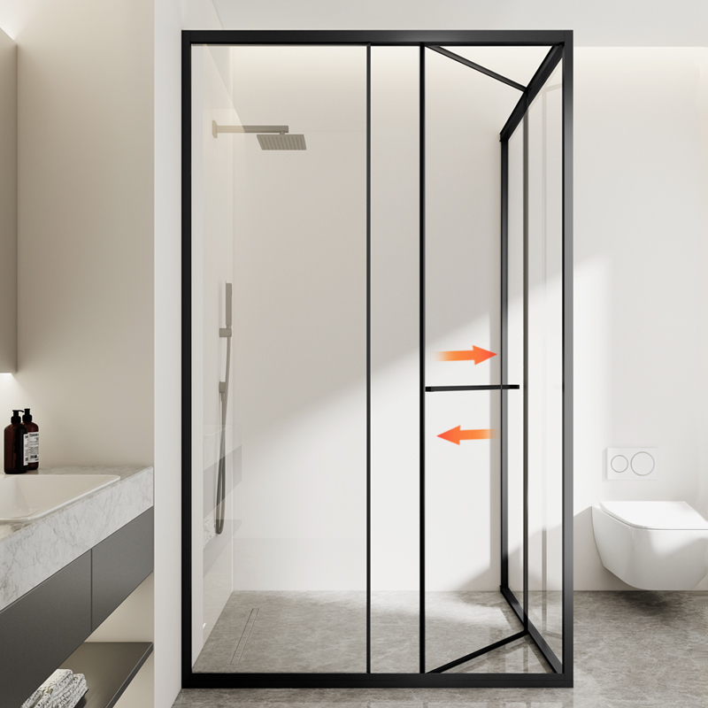 Extremely Narrow L-Shaped Shower Room Side Sliding Door Small Apartment Bathroom Dry and Wet Separation Partition Square Sunken Glass Door