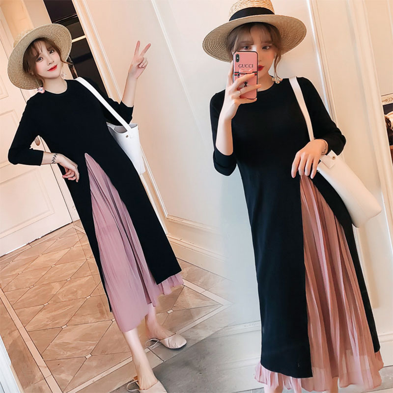 Pregnant Woman Foreign Dress Autumn Winter Medium Long Version of Aging Tide Moms Breastfeeding pregnant women Pregnant Women to Work Knitted Long Skirts