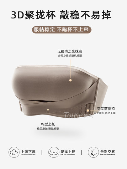 Seamless front-button underwear for women's summer small breast push-up new anti-slip strapless anti-exposure wrapped tube top bra