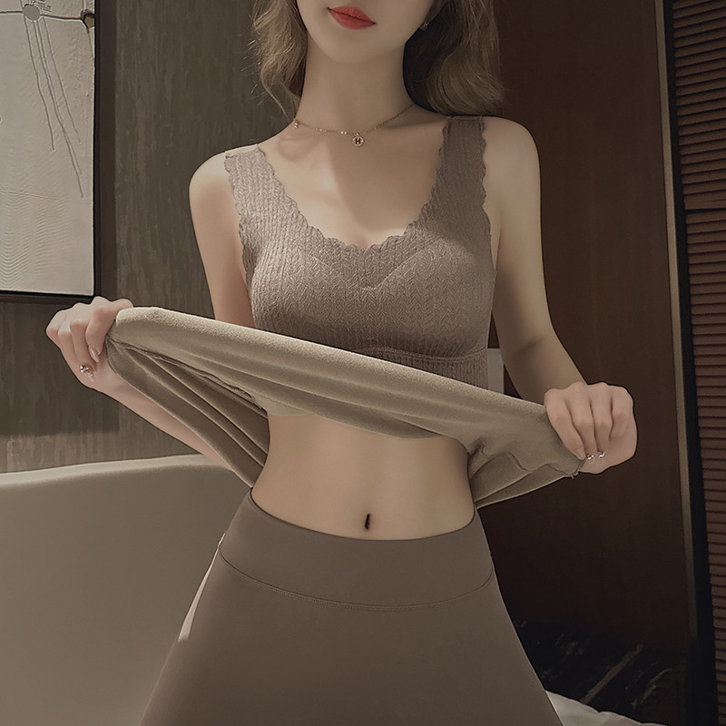 Warm vest lingerie woman with chest cushion autumn winter new low collar blouse Decede fever beating undershirt Garvet thickened-Taobao