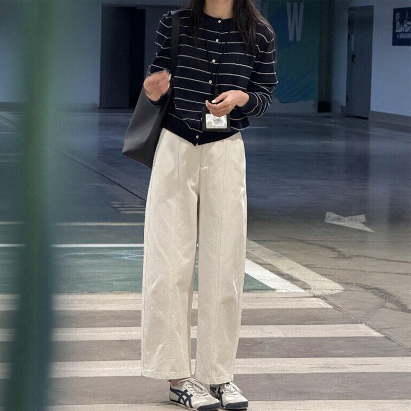 Korean Style Nine-Point Straight-Leg Pants for Women, Spring Style, Plus Size, Petite, Slim-Fit Casual Pants, Flattering and Versatile Pants for Plus-Size Women