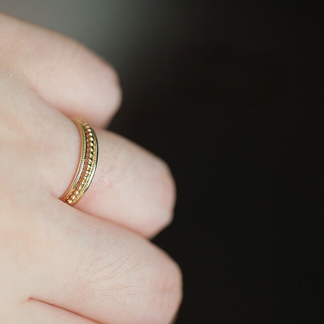 Jing Xiaohong full body S925 sterling silver plated with 14k gold very simple basic stacking ring