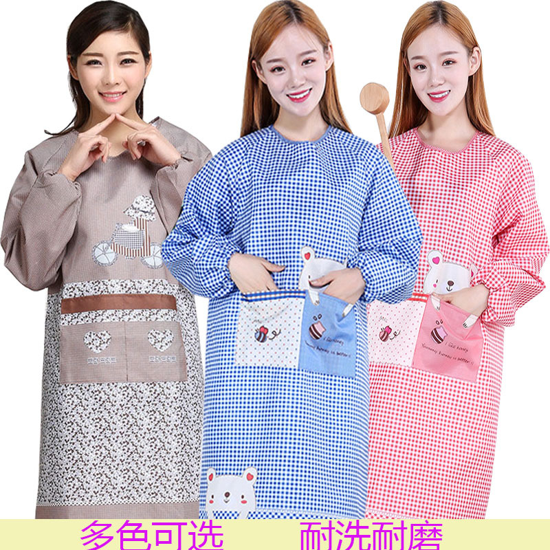 Apron Korean Style Fashionable Kitchen Long-Sleeved Smock for Home Use Adult Women and Men Apron Work Clothes Oil-Proof and Waterproof 