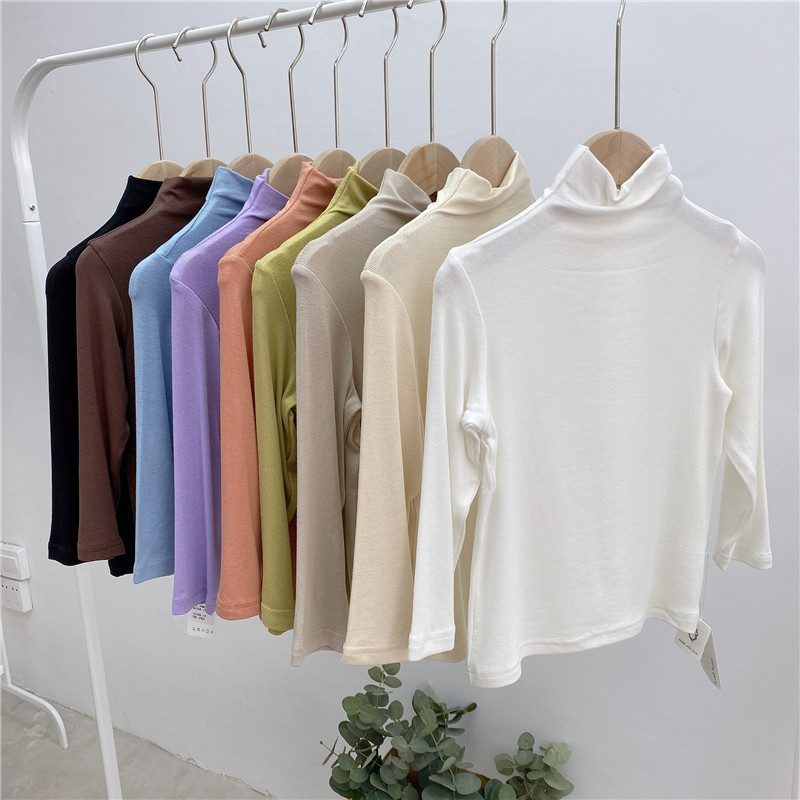 South Korea 2022 Spring and Autumn Children's Solid Color High Neck Thin Section Long Sleeve T-Shirt Men's Bottoming Shirt Boys and Girls Children's Clothing - Taobao