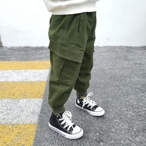 South Korea Autumn Winter New Boy Pants Children Loose Work Pants Pure Cotton Long Pants Baby Plus Suede Thickened Sports Pants