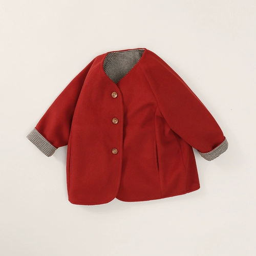 Красное зимнее шерстяное пальто, праздничнная детская куртка, увеличенная толщина