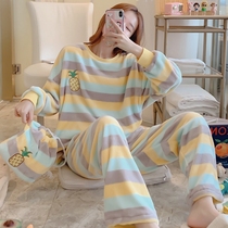 Coral velvet pajamas womens autumn and winter thickened warm sweet cute loose size flannel winter models can be worn outside suit