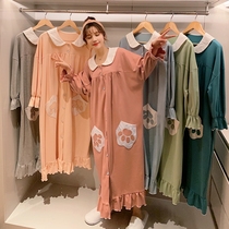 Large size nydress women spring and autumn cotton loose long dress fat mm200 kg over the knee increased fattening pregnant pajamas