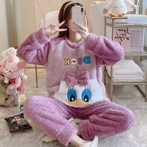 Large size pajamas female 200kg winter coral velvet suit thickened fat mm loose fat sweet cute purple home clothes