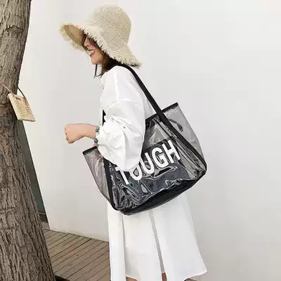 Net red waterproof swimming beach bag Fitness Travel large capacity cosmetics storage bag portable shopping jelly bag