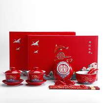 Newcomer wedding bowl chopsticks set a pair of tea cup Red Cup Cup Bowl ceramic with hand ceremony wedding supplies