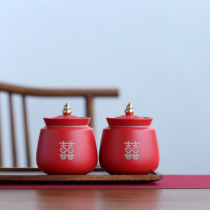 Customized red tea jar ceramic wedding candy jar wedding wedding storage tank