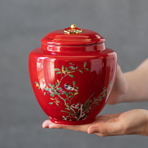 Chinese style red ceramic tea cans candy cans sealed cans ceramic household gift boxes custom wedding gifts
