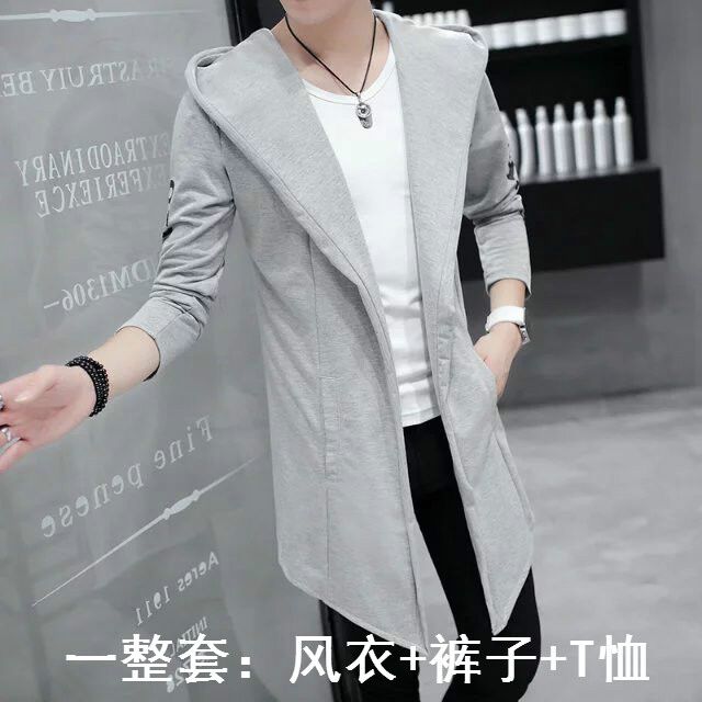 Mùa xuân và mùa thu mới của người đàn ông Hàn Quốc dài Trench Coat với Slim Jeans Nam Teen Trendy Set