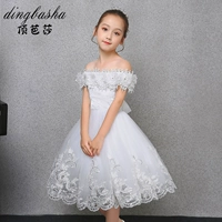 Cô gái váy trắng công chúa ren trẻ em phồng sợi catwalk trang phục piano hoa cô gái lớn cô gái váy từ vai quần áo em bé
