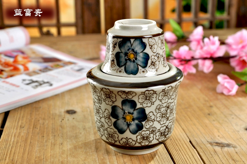 Bộ đồ gốm sứ Jingdezhen được vẽ bằng tay màu sắc phong cách Nhật Bản và nhiệt độ gió hông bình lẩu sứ màu xanh và trắng ấm cốc uống rượu