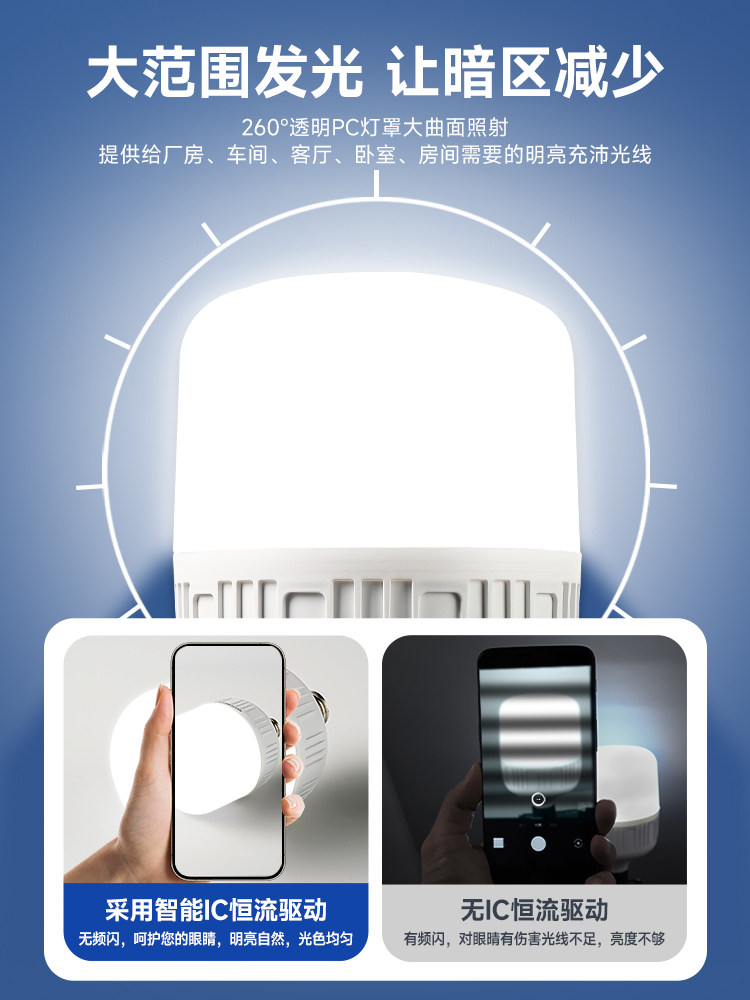 Led Light Bulb for Home Use E27 Screw Base Spiral Energy-Saving Lamp White Light Ultra-Bright Eye Protection Flicker-Free High-Power Lighting Bulb