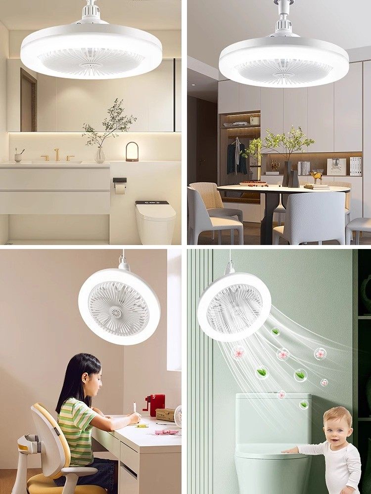 Fan Light for Restaurant with Integrated Fan, E27 Screw Socket, Integrated Led Small Ceiling Fan Light for Kitchen, Energy-Saving for Home Use in Bedroom