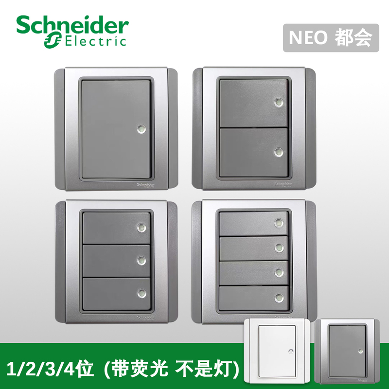 Schneider Metropolitan E3000 Series Silver+Gray 86-Type Universal Concealed Installation One/Two/Three/Four-Gang Switch with Fluorescent Light