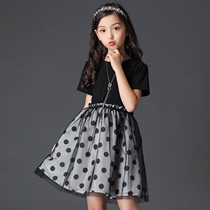 Girls polo dress in summer short-sleeved cotton stitching mesh skirt Korean version of Girls foreign-quality princess dress