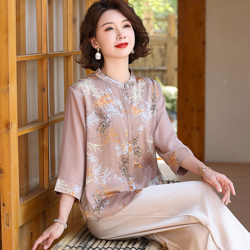 Xiangyunsha Mulberry Silk Suit 2026 Summer New Style Chinese High-End National Style Elegant Thin Two-Piece Set for Middle-Aged and Elderly People