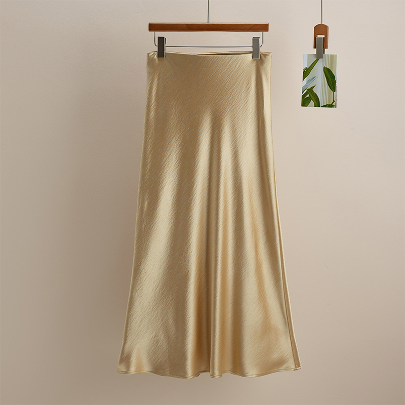 Acetate Satin Skirt, Light Luxury, High-End Feel, Drapey, High-Waisted A-Line Long Skirt, Silk Mulberry Silk Bodycon Skirt for Women, Summer