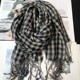 Spring and Autumn new style small plaid pure linen scarf women's thin Korean version literary versatile long shawl silk scarf black