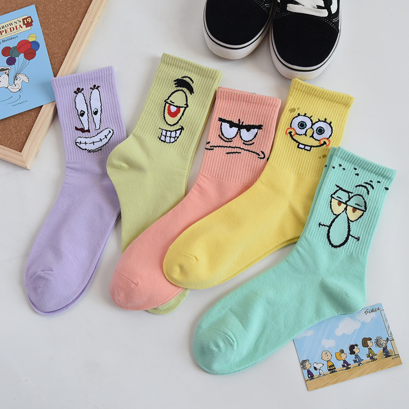 Cartoon Cute Socks for Women, Long Socks for Couples, Colorful Autumn and Winter Cotton ins Trendy Funny Expression Sports Mid-Calf Socks for Men
