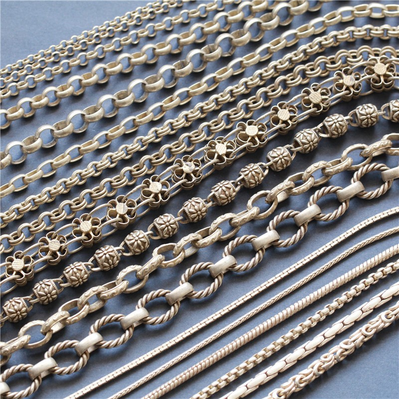 Ethnic Style Antique Imitation Sterling Silver Chain with S Hook, Plum Blossom Chain, DIY Sweater Chain, Brooch Clasp Accessories