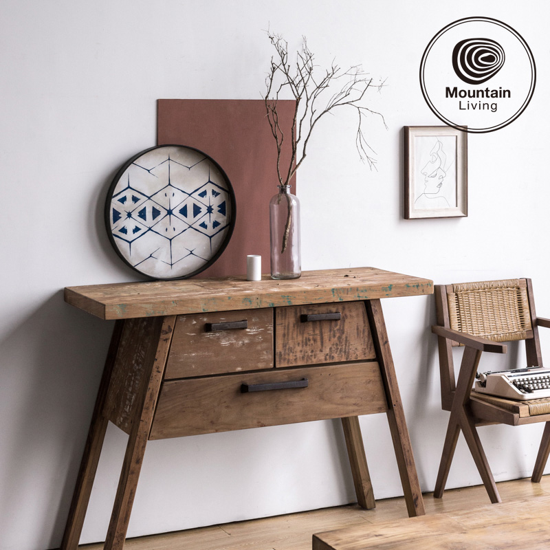 Imported solid wood porch table old teak furniture retro industrial style porch counter aisle decoration against the wall case