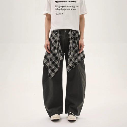 Дизайнерская рубашка, прямые свободные джинсы для отдыха, в американском стиле