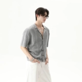 TURNTIDE ниша, простая однотонная трикотажная рубашка с лацканами и короткими рукавами, открытая 𫔭 повседневная рубашка 𫔮 универсальный внешний летний топ